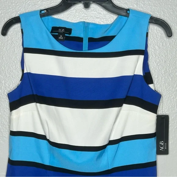 AGB Blue and White Striped Sheath Spring Event Work Business Dress - Picture 2 of 6